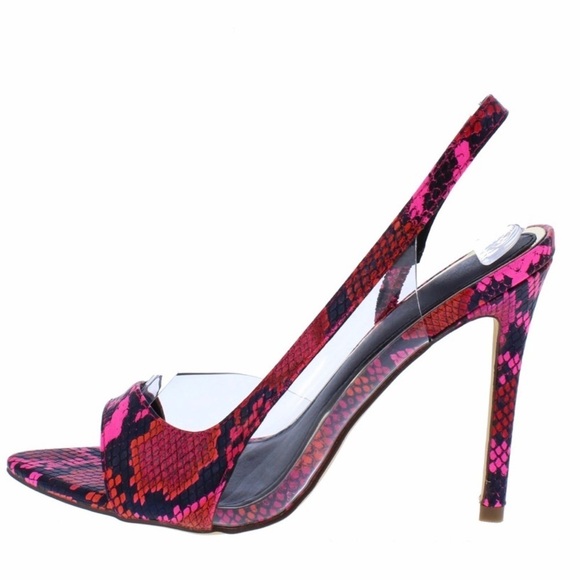Multi pink black snakeskin clear pointed slingback high heel open toe sandals - Picture 4 of 8